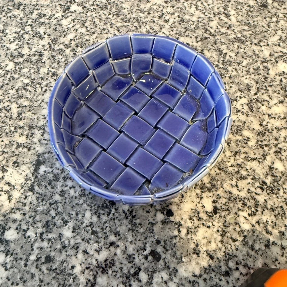 Vintage Artisan Woven Ceramic Basket Bowl made in italy